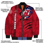 custom new jersey devils usa flag rips red bomber jacket best selling