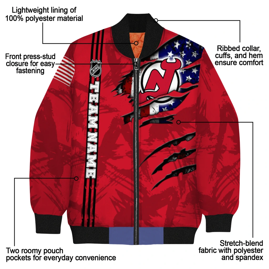 custom new jersey devils usa flag rips red bomber jacket new arrival custom new jersey devils usa flag rips red bomber jacket new arrival