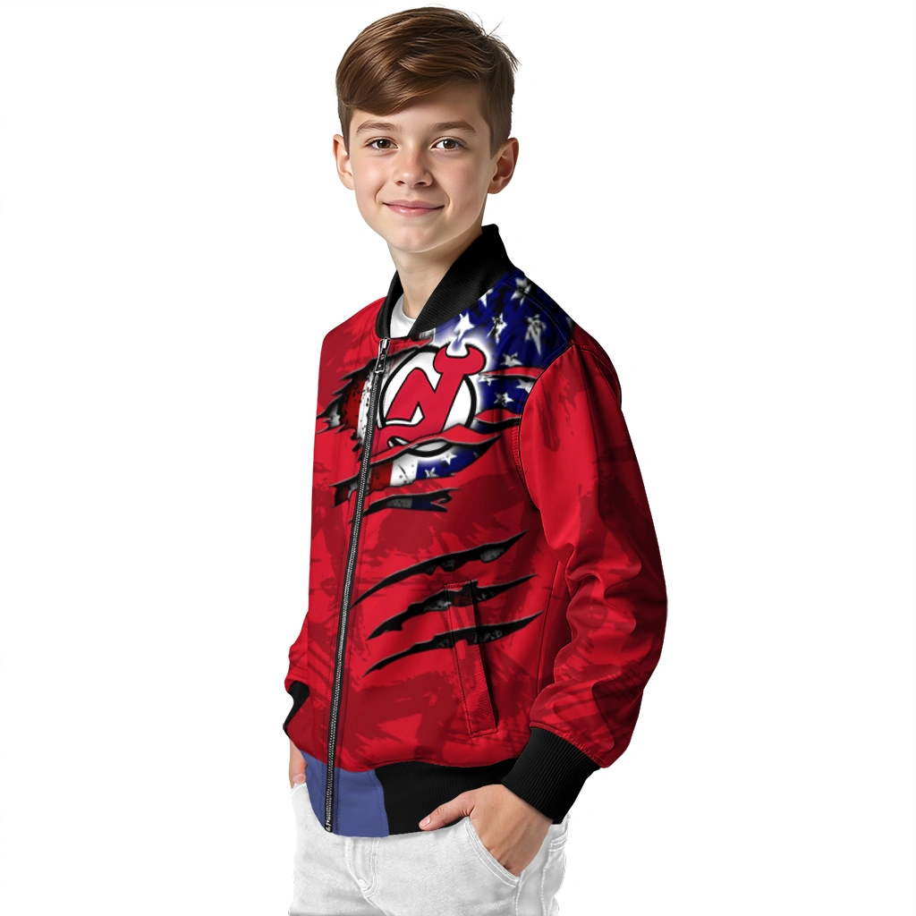 custom new jersey devils usa flag rips red bomber jacket trendy custom new jersey devils usa flag rips red bomber jacket trendy