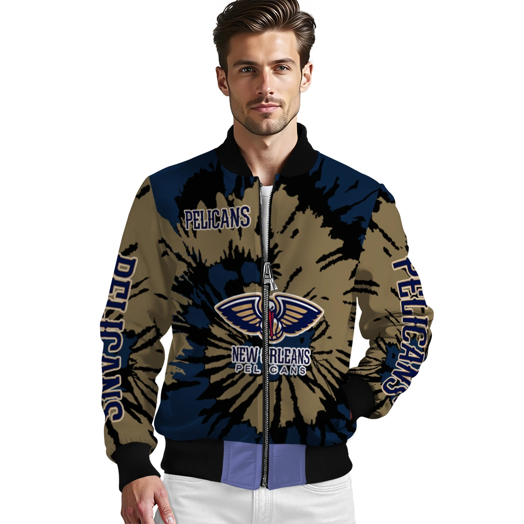 custom new orleans pelicans burst splatter navy bomber jacket high quality custom new orleans pelicans burst splatter navy bomber jacket high quality
