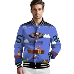 custom new orleans pelicans mario blocks blue black varsity jacket best selling