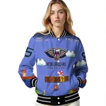 custom new orleans pelicans mario blocks blue black varsity jacket best selling