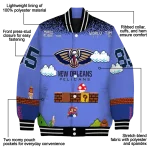 custom new orleans pelicans mario blocks blue black varsity jacket best selling
