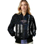 custom new orleans pelicans star stripes navy black bomber jacket best selling