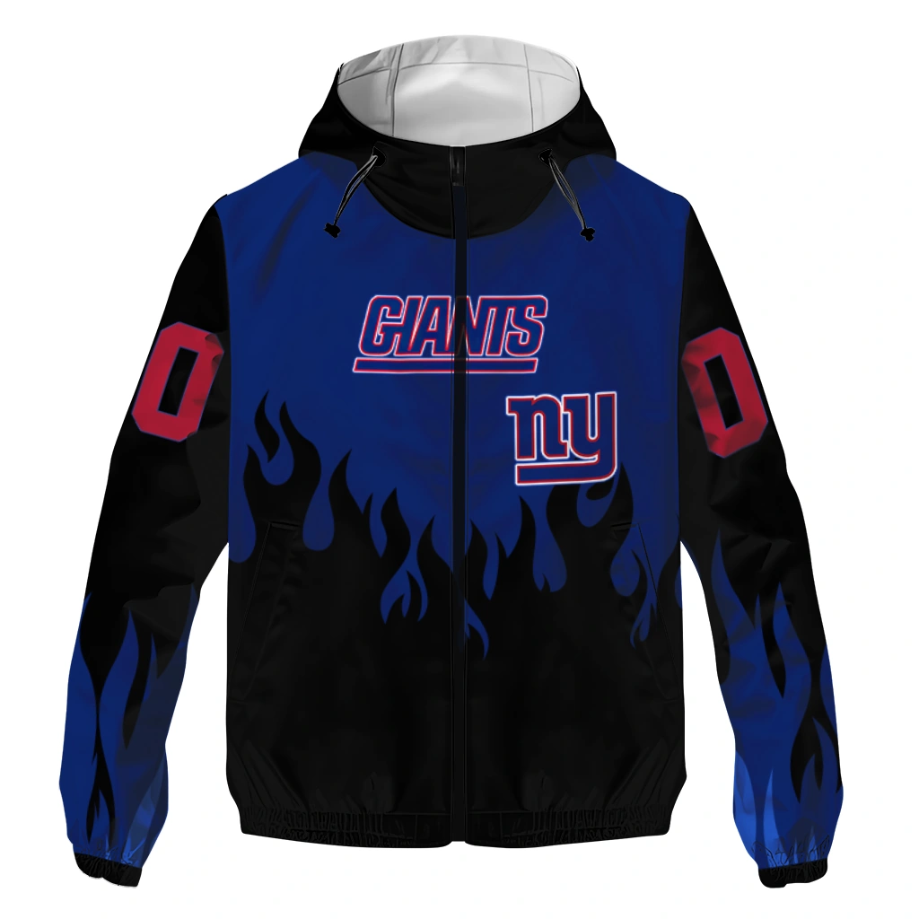 custom new york giants flame trim blue black windbreaker jacket best selling custom new york giants flame trim blue black windbreaker jacket best selling