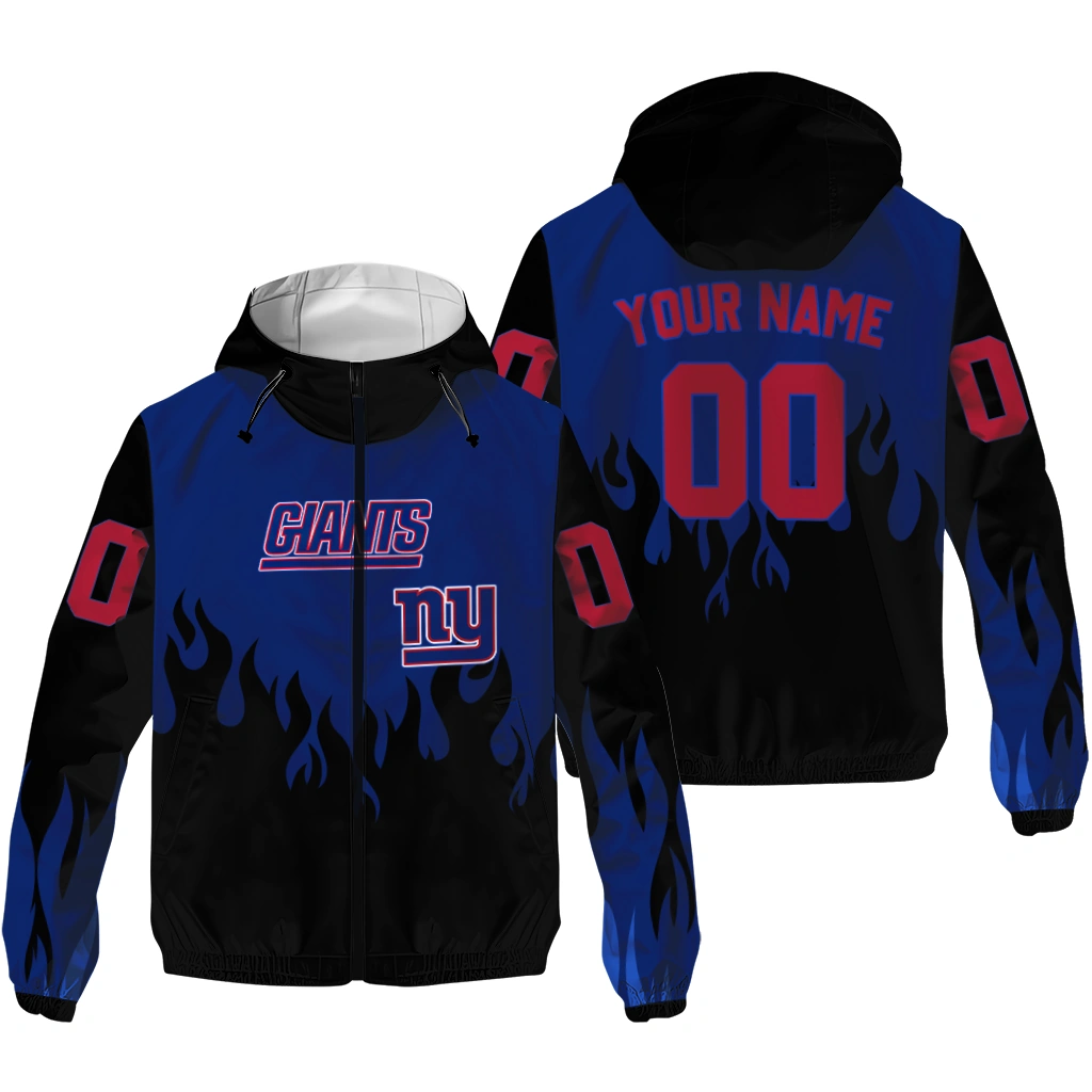 custom new york giants flame trim blue black windbreaker jacket high quality custom new york giants flame trim blue black windbreaker jacket high quality