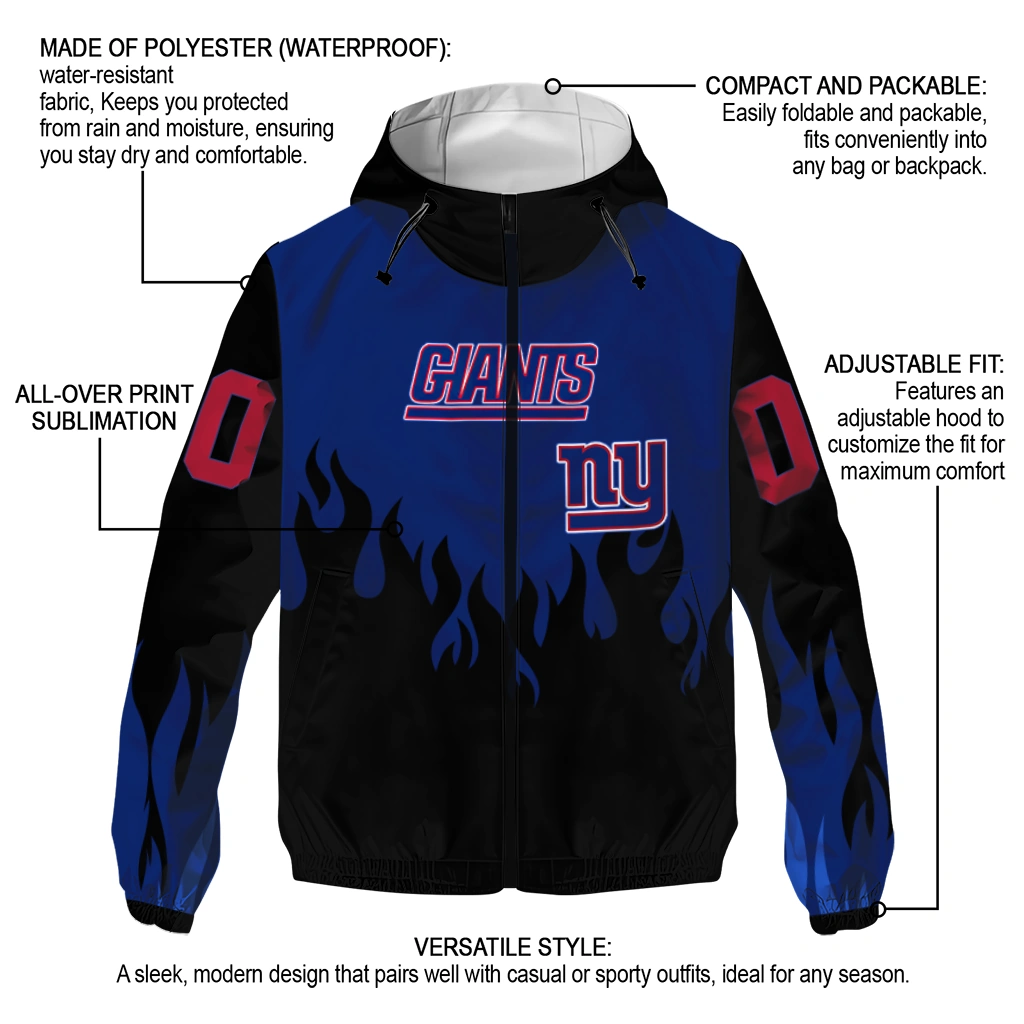 custom new york giants flame trim blue black windbreaker jacket new arrival custom new york giants flame trim blue black windbreaker jacket new arrival