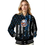 custom new york islanders star stripes blue black varsity jacket best selling