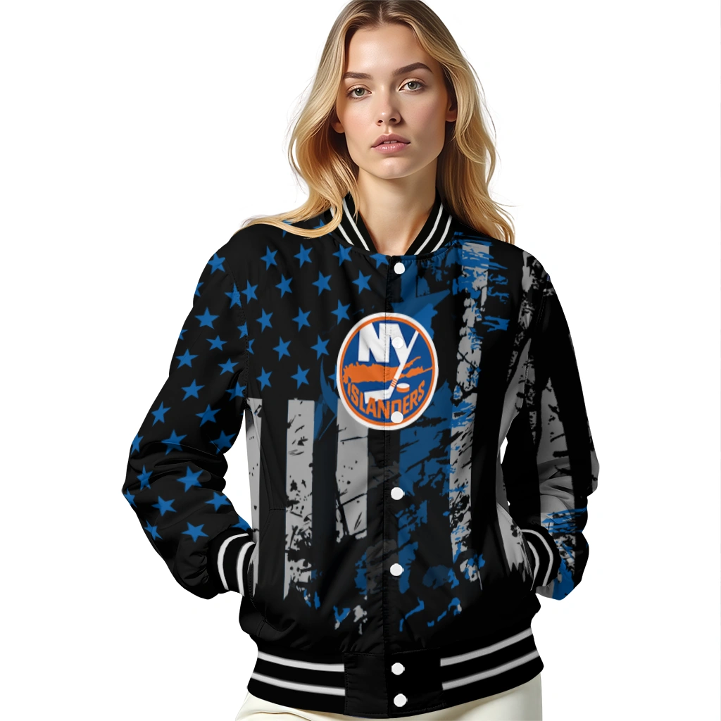 custom new york islanders star stripes blue black varsity jacket latest model custom new york islanders star stripes blue black varsity jacket latest model