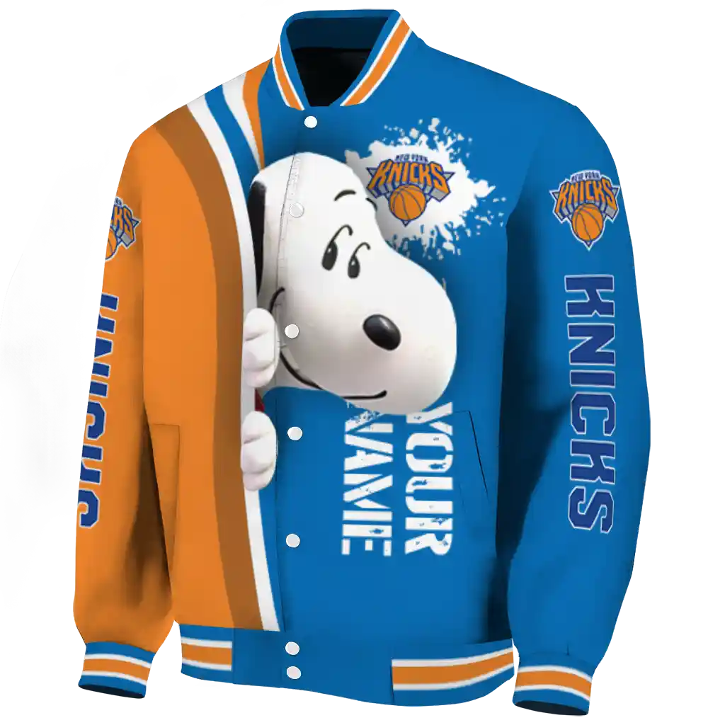 custom new york knicks snoopy head blue varsity jacket best selling custom new york knicks snoopy head blue varsity jacket best selling