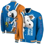 custom new york knicks snoopy head blue varsity jacket best selling