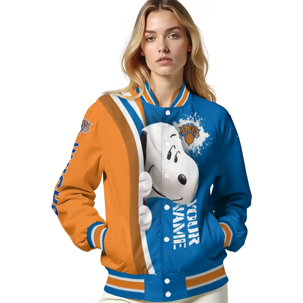 custom new york knicks snoopy head blue varsity jacket latest model custom new york knicks snoopy head blue varsity jacket latest model