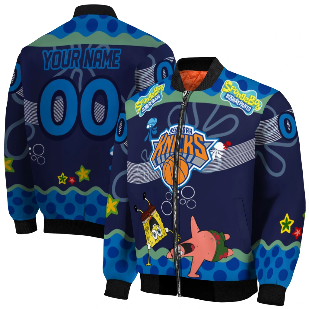custom new york knicks spongebob playtime blue bomber jacket best selling custom new york knicks spongebob playtime blue bomber jacket best selling