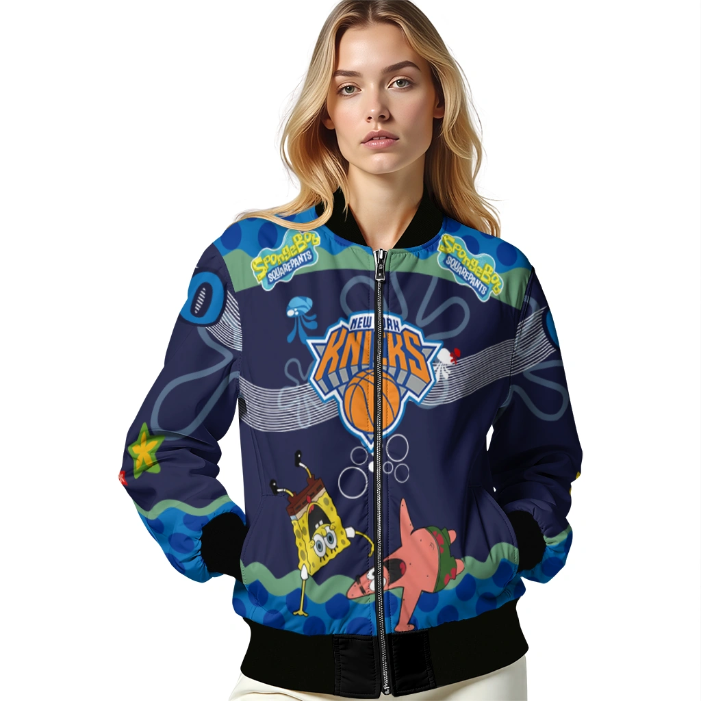 custom new york knicks spongebob playtime blue bomber jacket latest model custom new york knicks spongebob playtime blue bomber jacket latest model