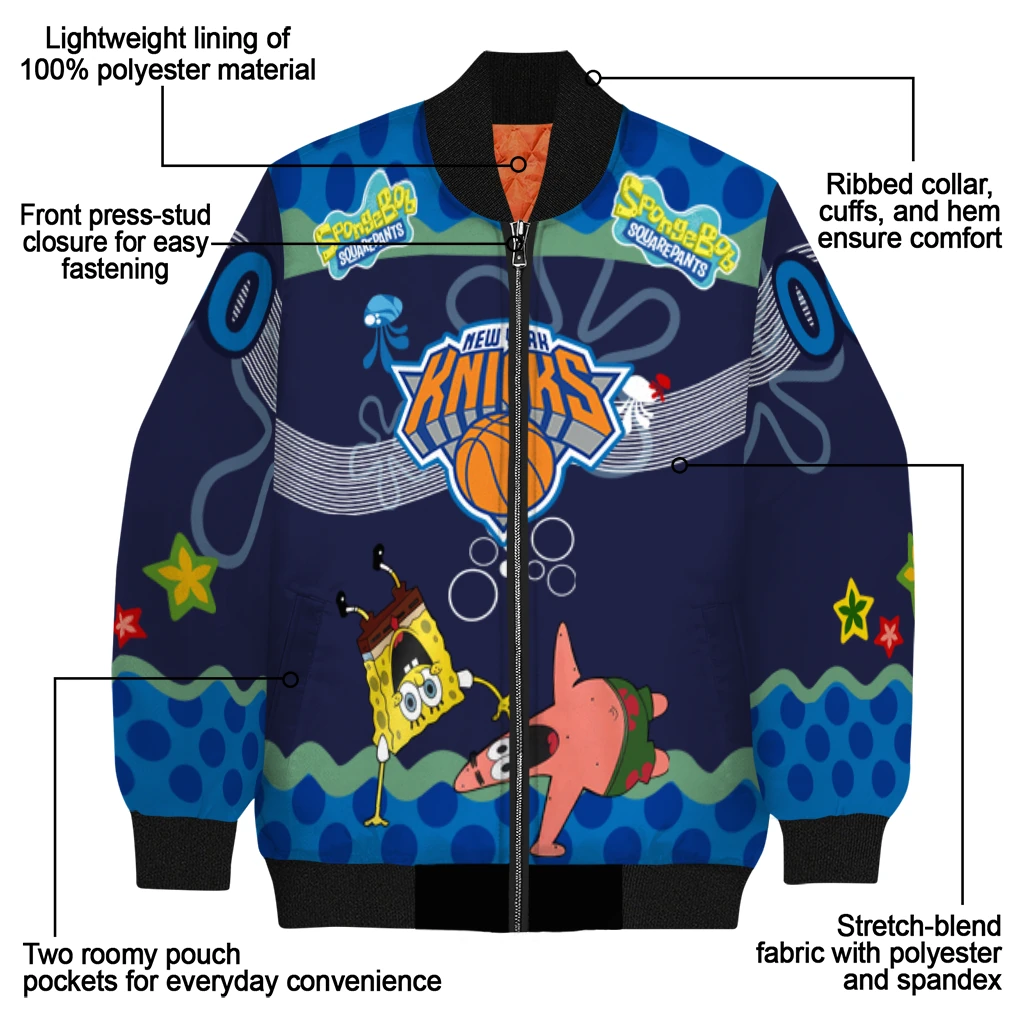custom new york knicks spongebob playtime blue bomber jacket new arrival custom new york knicks spongebob playtime blue bomber jacket new arrival