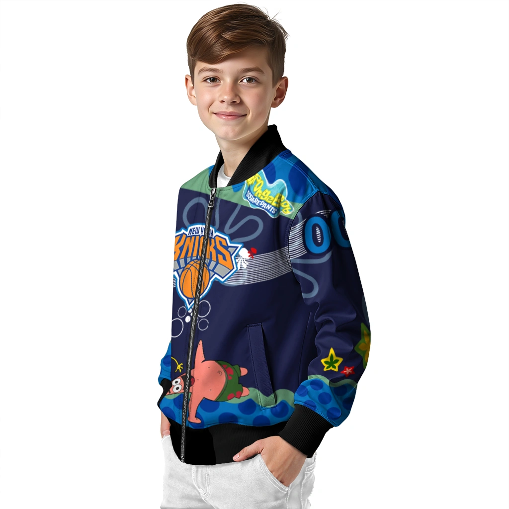 custom new york knicks spongebob playtime blue bomber jacket trendy custom new york knicks spongebob playtime blue bomber jacket trendy