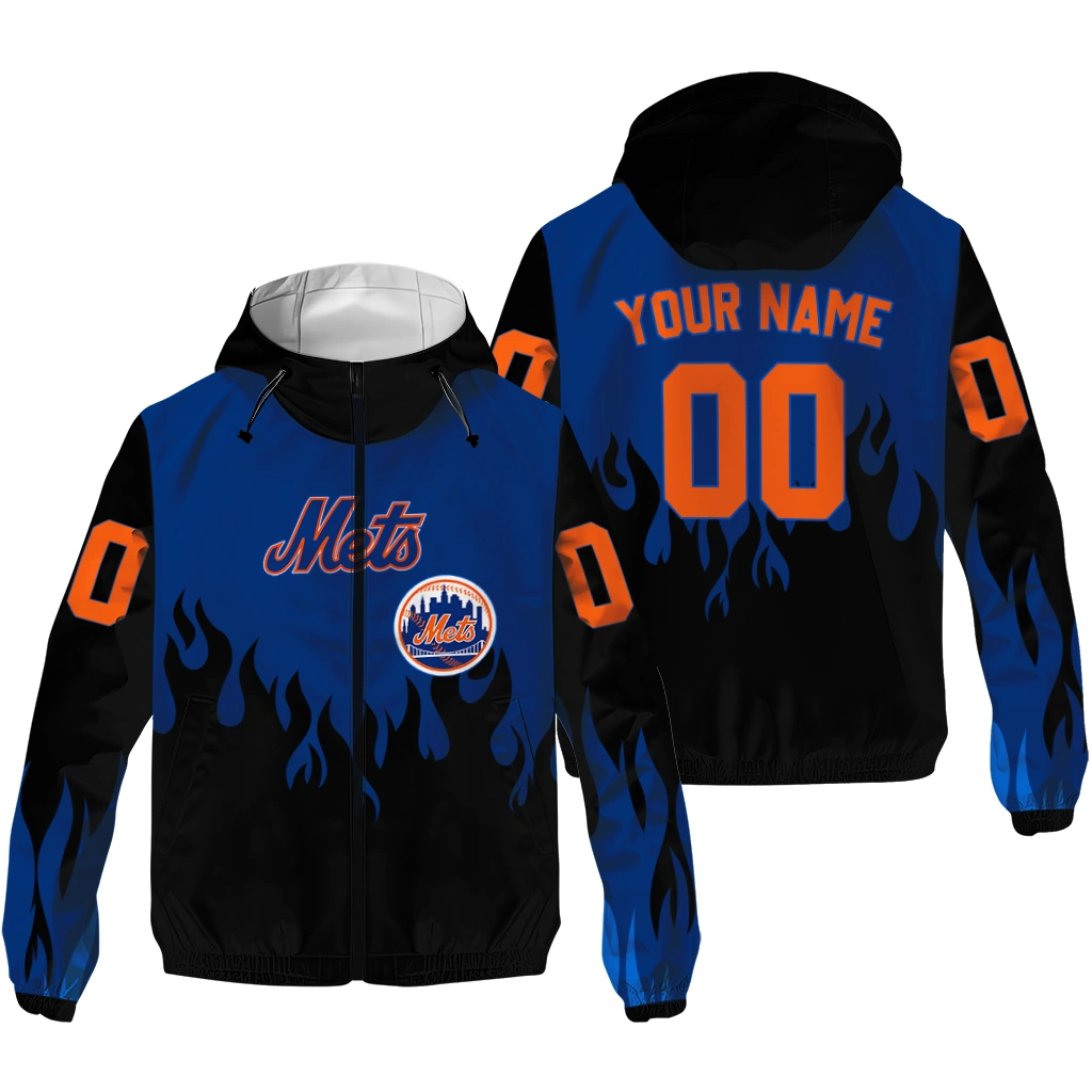 custom new york mets flame trim blue black windbreaker jacket high quality custom new york mets flame trim blue black windbreaker jacket high quality