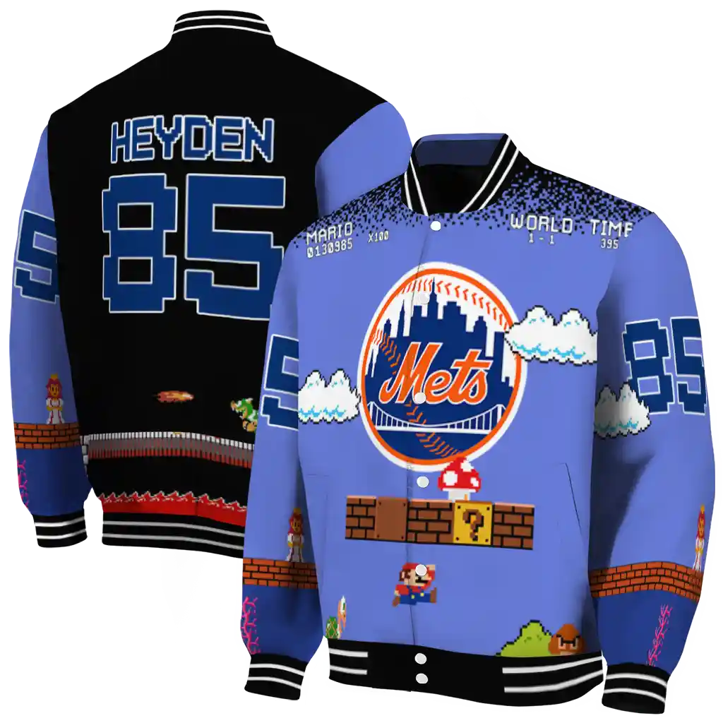 custom new york mets mario blocks blue black varsity jacket fashion forward custom new york mets mario blocks blue black varsity jacket fashion forward