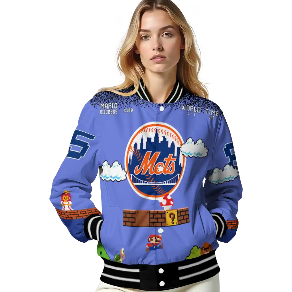 custom new york mets mario blocks blue black varsity jacket latest model custom new york mets mario blocks blue black varsity jacket latest model