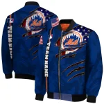 custom new york mets us flag claws blue bomber jacket best selling