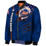 custom new york mets us flag claws blue bomber jacket best selling