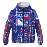 custom new york rangers brushstroke pattern blue windbreaker jacket best selling