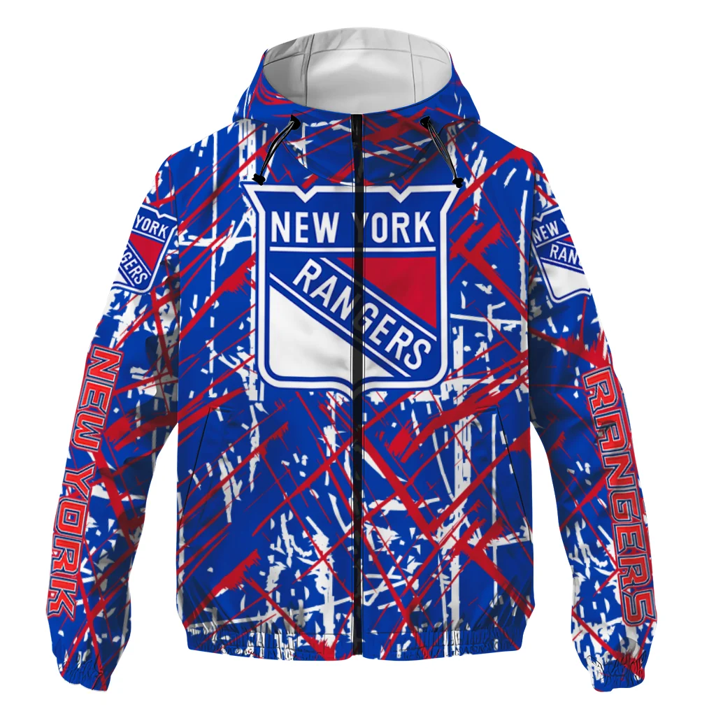 custom new york rangers brushstroke pattern blue windbreaker jacket best selling custom new york rangers brushstroke pattern blue windbreaker jacket best selling