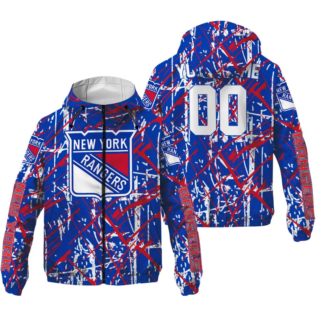 custom new york rangers brushstroke pattern blue windbreaker jacket high quality custom new york rangers brushstroke pattern blue windbreaker jacket high quality