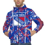 custom new york rangers brushstroke pattern blue windbreaker jacket best selling