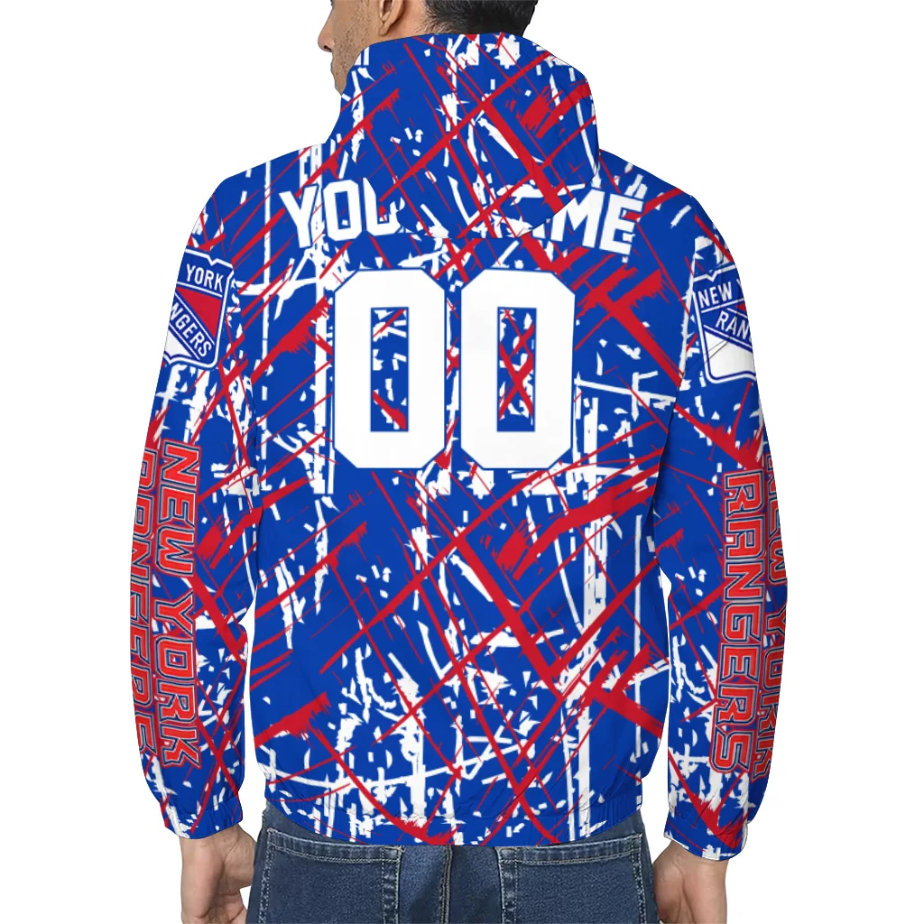 custom new york rangers brushstroke pattern blue windbreaker jacket trendy custom new york rangers brushstroke pattern blue windbreaker jacket trendy