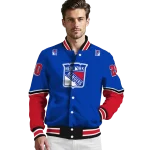 custom new york rangers chevron style blue varsity jacket best selling