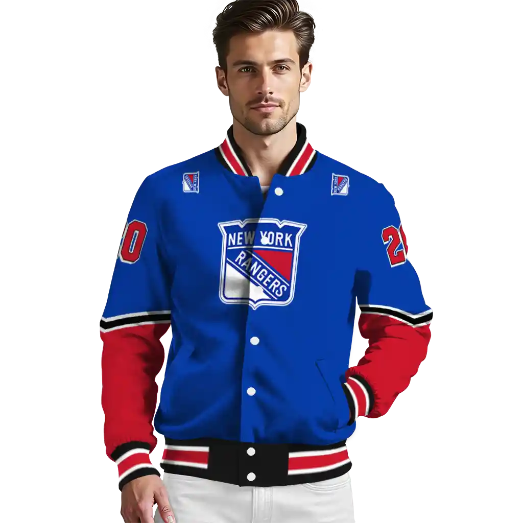custom new york rangers chevron style blue varsity jacket high quality custom new york rangers chevron style blue varsity jacket high quality