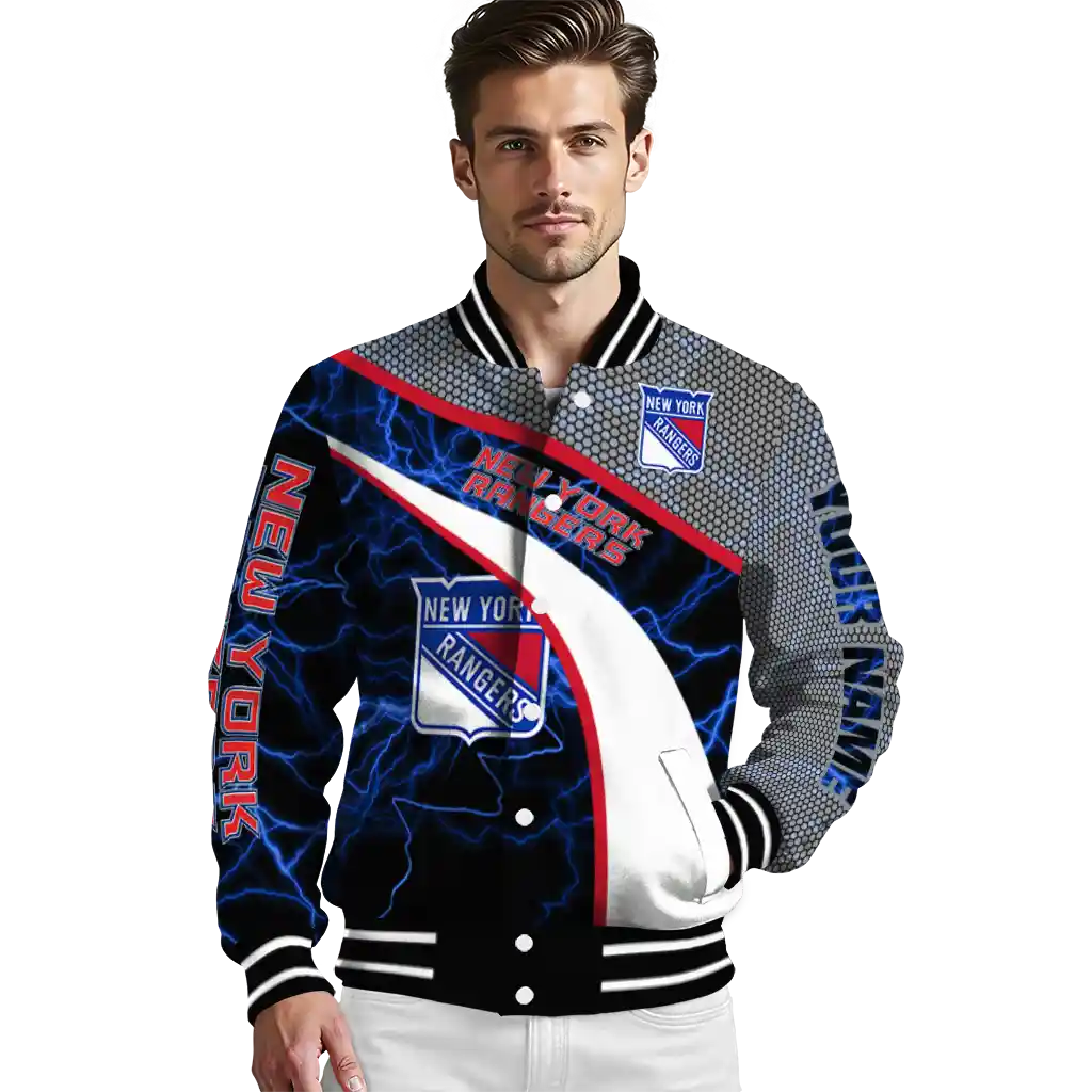 custom new york rangers electric flash blue varsity jacket high quality custom new york rangers electric flash blue varsity jacket high quality