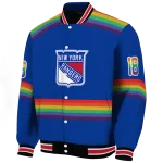 custom new york rangers rainbow jersey number blue varsity jacket best selling