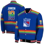 custom new york rangers rainbow jersey number blue varsity jacket best selling