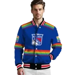 custom new york rangers rainbow jersey number blue varsity jacket best selling