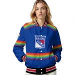 custom new york rangers rainbow jersey number blue varsity jacket best selling