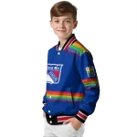 custom new york rangers rainbow jersey number blue varsity jacket best selling