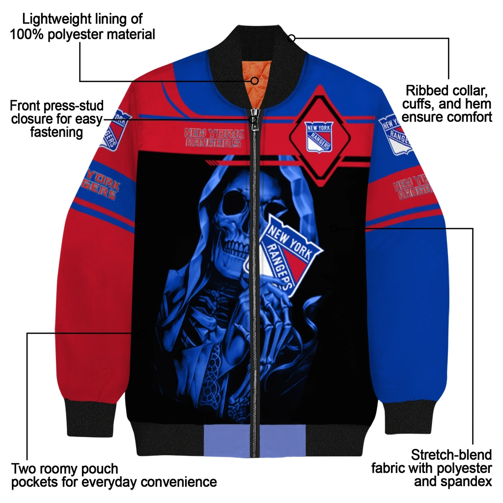 custom new york rangers reaper hands blue black bomber jacket new arrival custom new york rangers reaper hands blue black bomber jacket new arrival