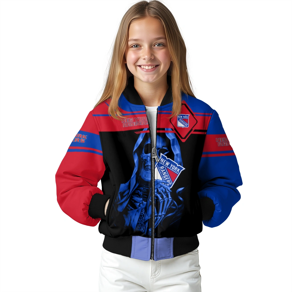 custom new york rangers reaper hands blue black bomber jacket top rated custom new york rangers reaper hands blue black bomber jacket top rated