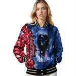 custom new york rangers skull cluster blue varsity jacket best selling