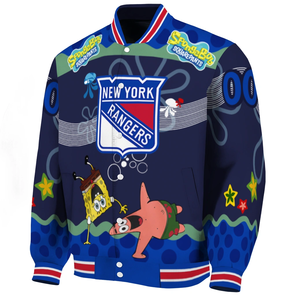 custom new york rangers spongebob playtime blue varsity jacket best selling custom new york rangers spongebob playtime blue varsity jacket best selling