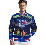 custom new york rangers spongebob playtime blue varsity jacket best selling