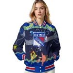 custom new york rangers spongebob playtime blue varsity jacket best selling