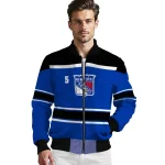 custom new york rangers stripe statement blue black bomber jacket best selling