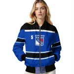 custom new york rangers stripe statement blue black bomber jacket best selling