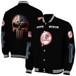 custom new york yankees american flag skull black varsity jacket best selling
