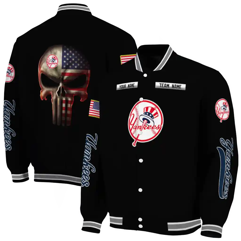 custom new york yankees american flag skull black varsity jacket fashion forward custom new york yankees american flag skull black varsity jacket fashion forward