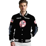 custom new york yankees american flag skull black varsity jacket best selling