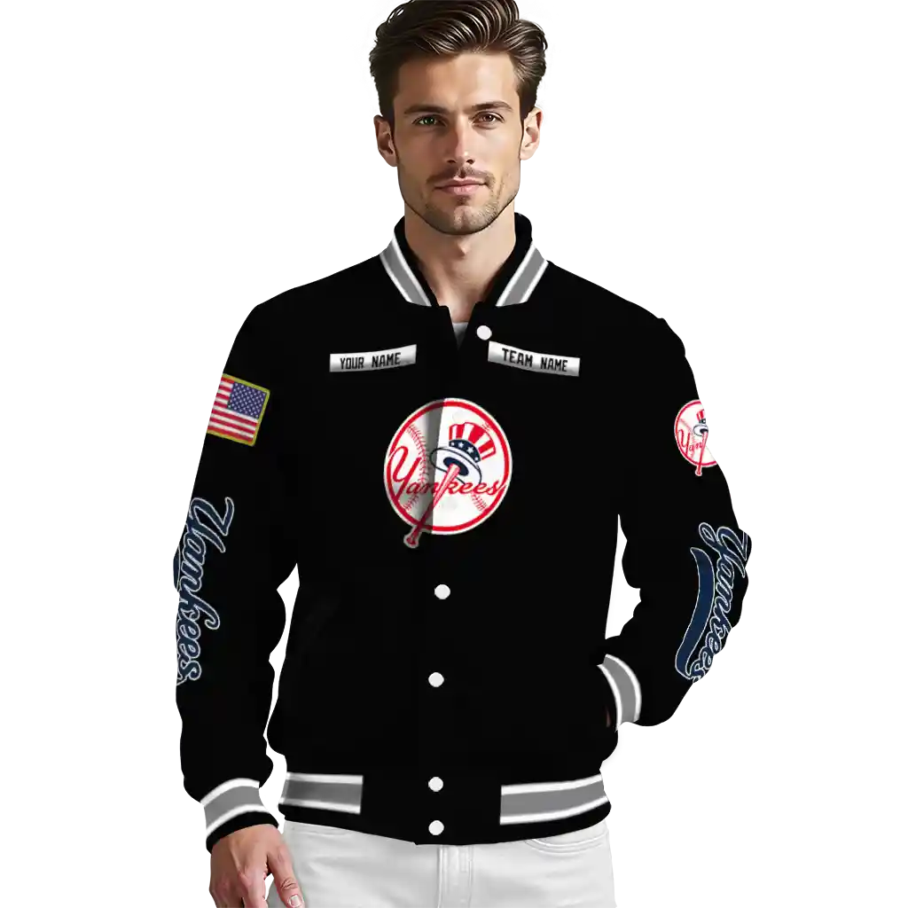 custom new york yankees american flag skull black varsity jacket high quality custom new york yankees american flag skull black varsity jacket high quality